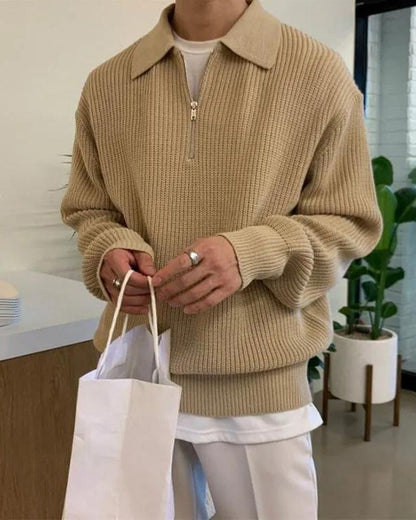 Aaron | Suéter de punto con media cremallera para hombres con cuello tipo polo