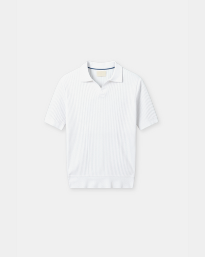 Camiseta Polo para Hombre de Punto Acanalado – Cuello Abierto, Ajuste Slim