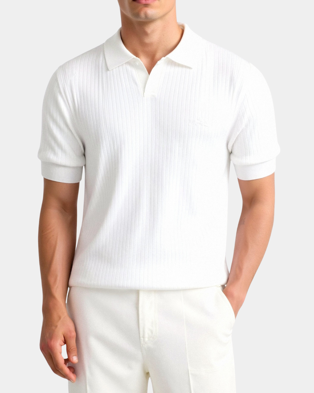 Camiseta Polo para Hombre de Punto Acanalado – Cuello Abierto, Ajuste Slim