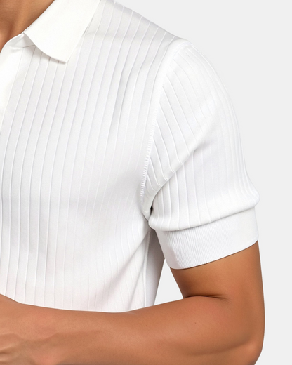Camiseta Polo para Hombre de Punto Acanalado – Cuello Abierto, Ajuste Slim