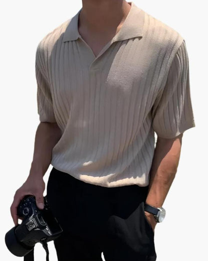 Joshua | Camiseta polo de punto acanalado con cuello en V para hombres