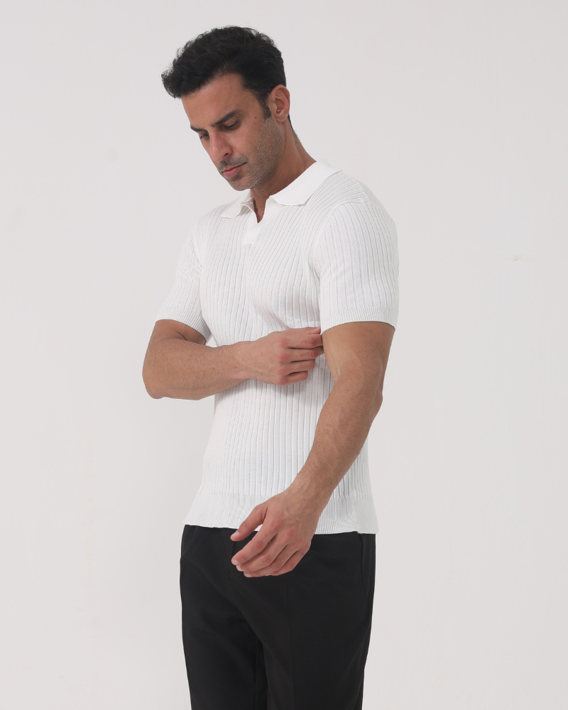 Joshua | Camiseta polo de punto acanalado con cuello en V para hombres