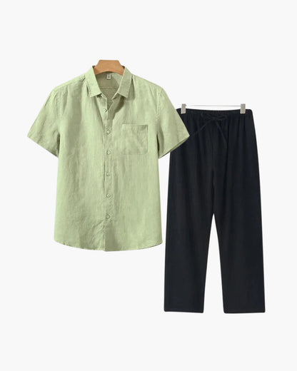 Lincoln | Conjunto de lino para hombres Old Money con camisa de manga corta y pantalones de verano