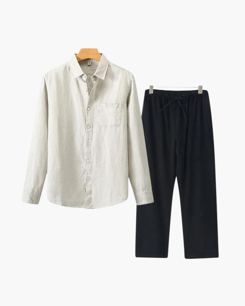 Christopher | Camisa de Manga Larga & Pantalón Conjunto de Lino para Hombre