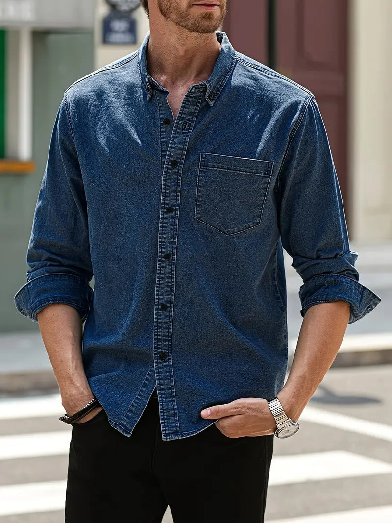 Daniel | Camisa de mezclilla de manga larga informal con un look clásico