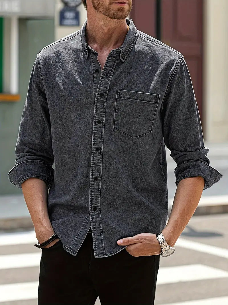 Daniel | Camisa de mezclilla de manga larga informal con un look clásico