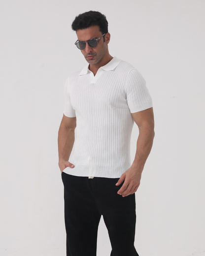 Joshua | Camiseta polo de punto acanalado con cuello en V para hombres