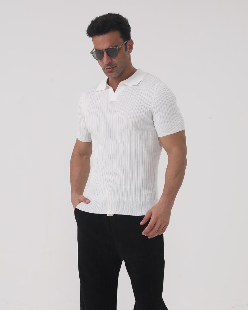 Joshua | Camiseta polo de punto acanalado con cuello en V para hombres