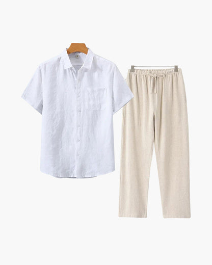 Lincoln | Conjunto de lino para hombres Old Money con camisa de manga corta y pantalones de verano