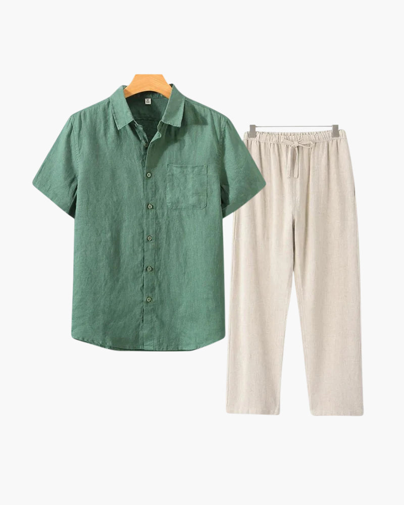 Lincoln | Conjunto de lino para hombres Old Money con camisa de manga corta y pantalones de verano