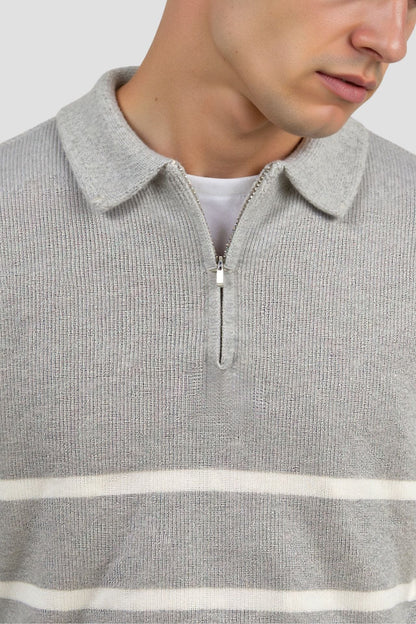 Suéter de punto a rayas con cuello de cremallera – Clásico y Cómodo