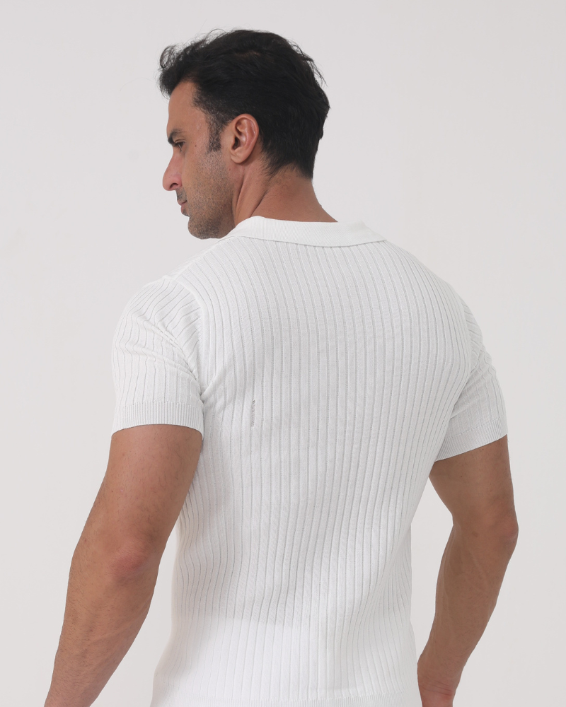 Joshua | Camiseta polo de punto acanalado con cuello en V para hombres