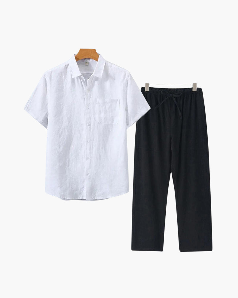 Lincoln | Conjunto de lino para hombres Old Money con camisa de manga corta y pantalones de verano