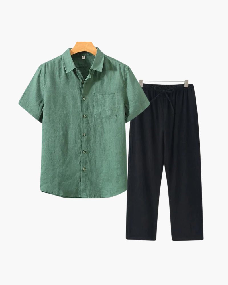 Lincoln | Conjunto de lino para hombres Old Money con camisa de manga corta y pantalones de verano