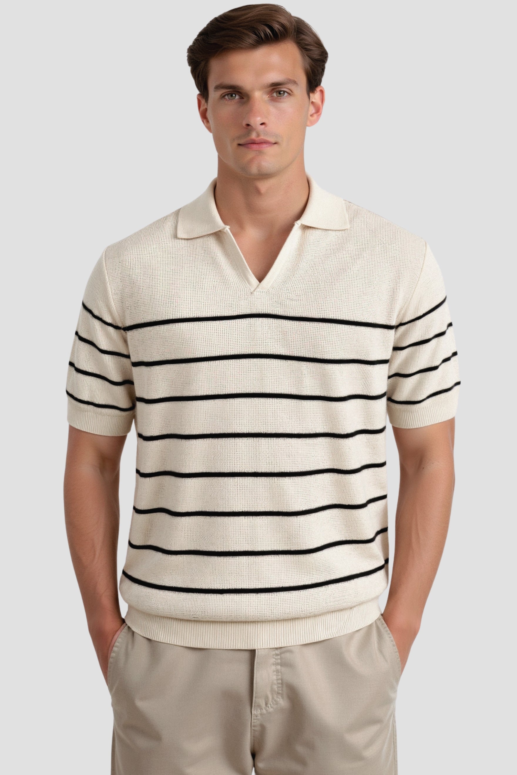 Camiseta polo de rayas para hombre con mangas cortas – Atemporal y versátil