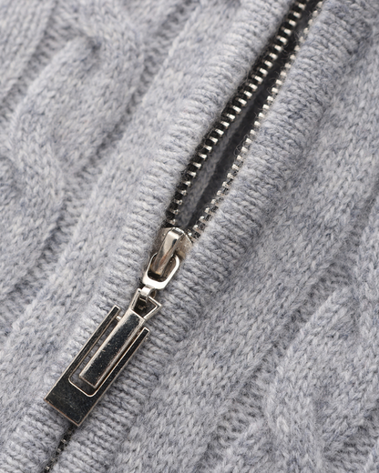 Roman | Suéter de punto grueso para hombres de cachemira con patrón de trenzado y cuello con media cremallera