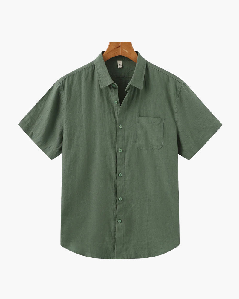 Isaiah | Camisa de lino de manga corta para hombres con bolsillo en el pecho