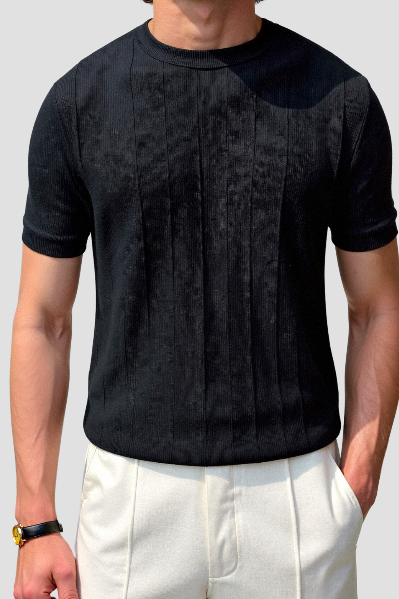 Camiseta de Rayas Clásica Pesada O-Cuello Old Money