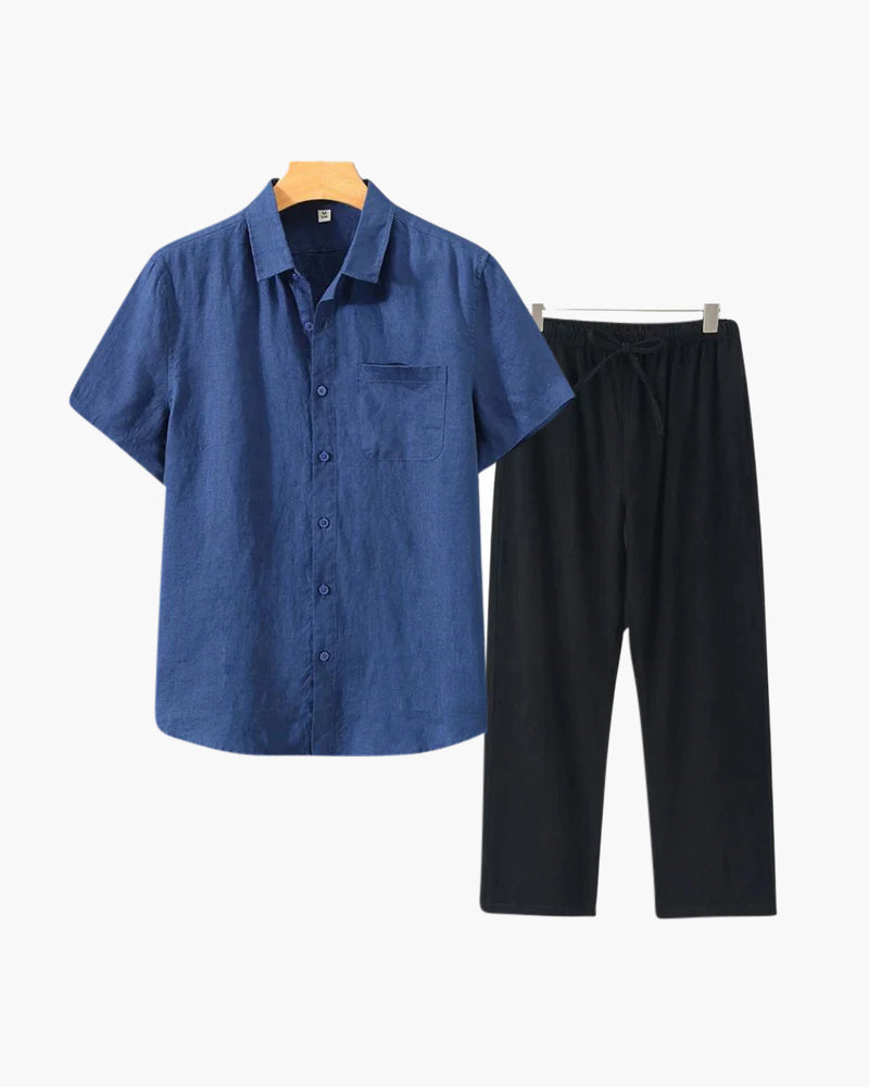 Lincoln | Conjunto de lino para hombres Old Money con camisa de manga corta y pantalones de verano