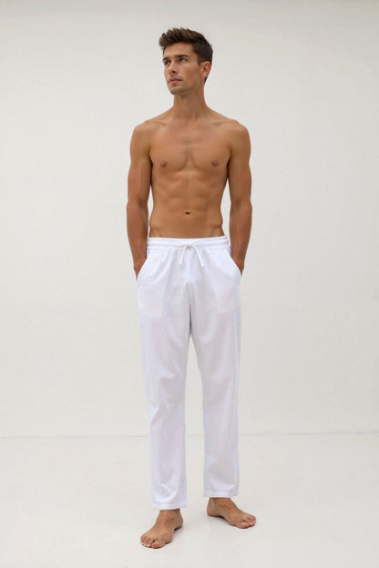 Luca | Pantalones de chándal blancos para hombre con cordón