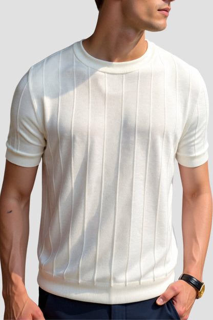 Camiseta de Rayas Clásica Pesada O-Cuello Old Money