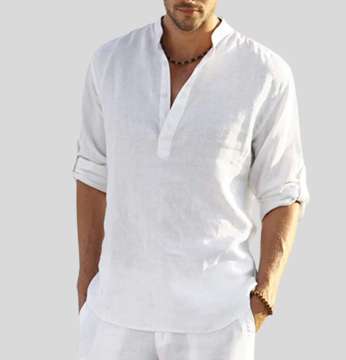 Atlleb | Camisa de lino con cuello en V relajado