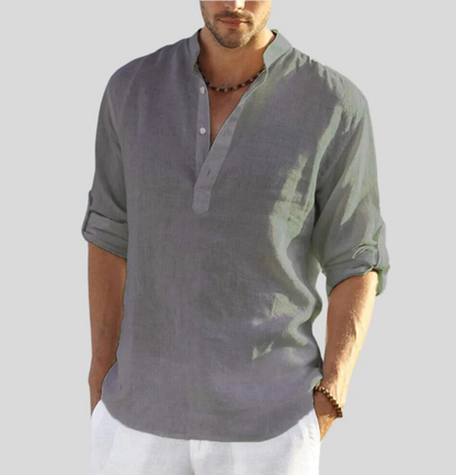 Atlleb | Camisa de lino con cuello en V relajado