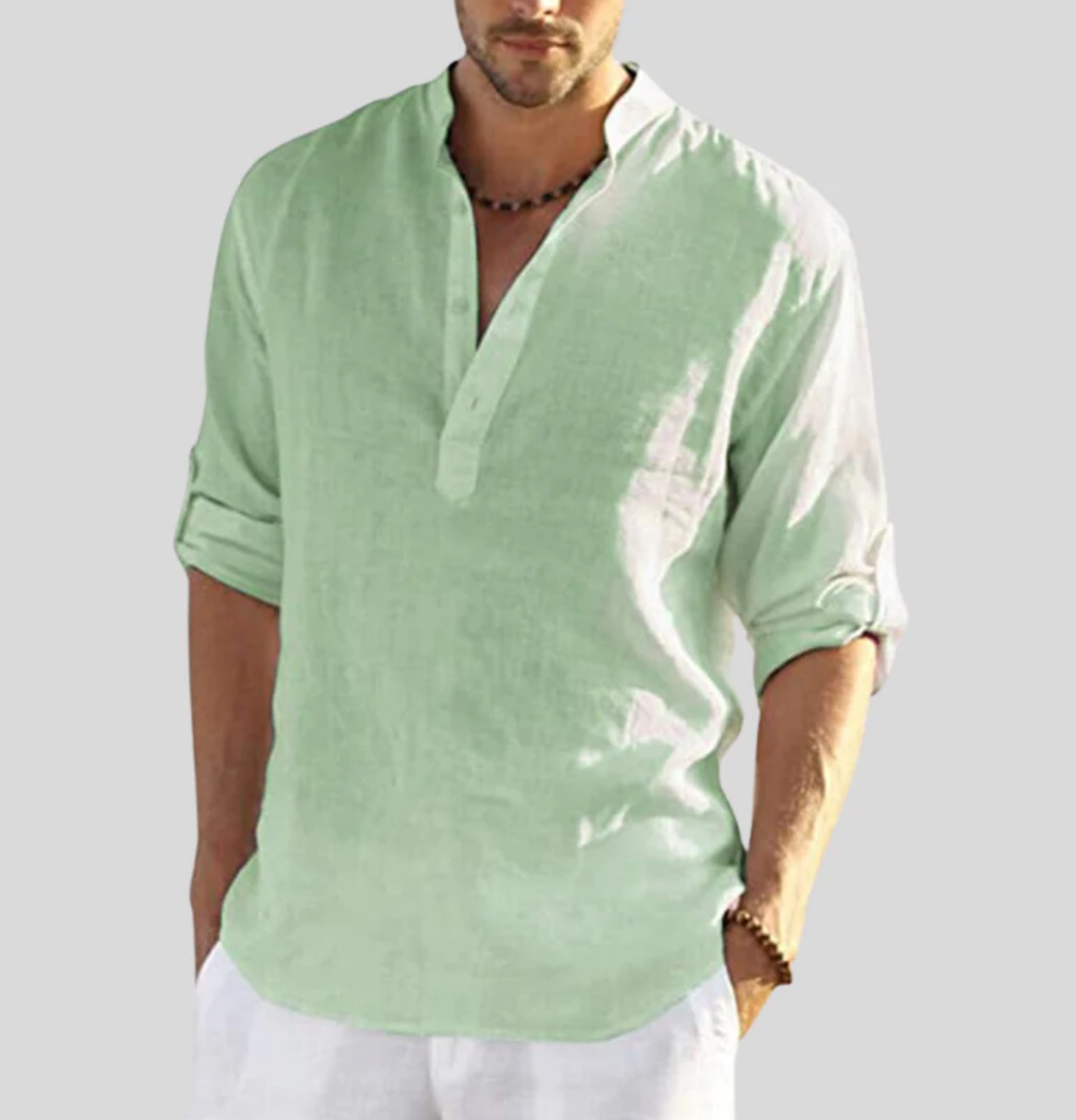 Atlleb | Camisa de lino con cuello en V relajado