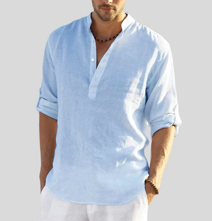 Atlleb | Camisa de lino con cuello en V relajado