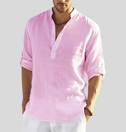 Atlleb | Camisa de lino con cuello en V relajado