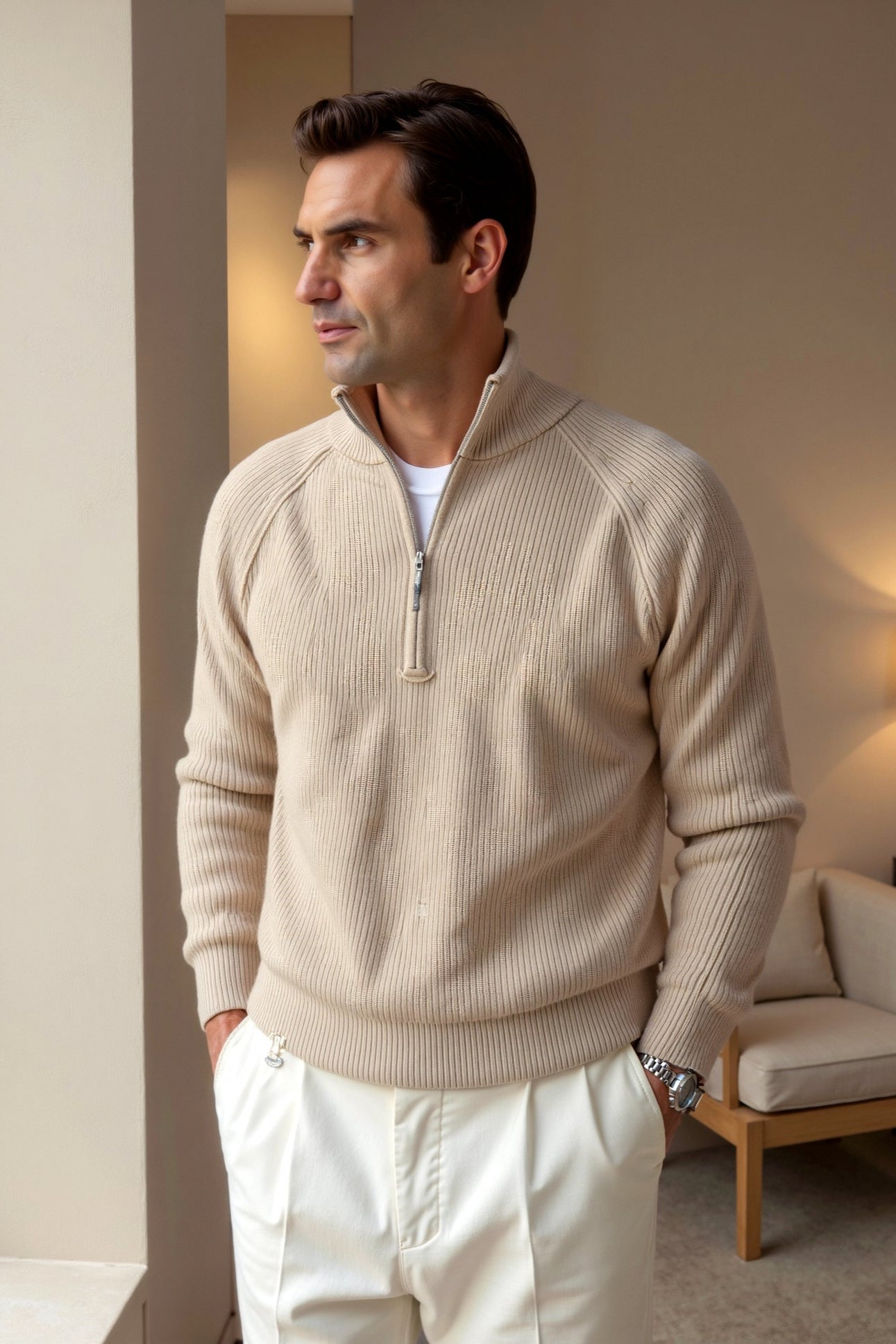 Suéter de punto con cuello de cremallera – Elegante y Cómodo