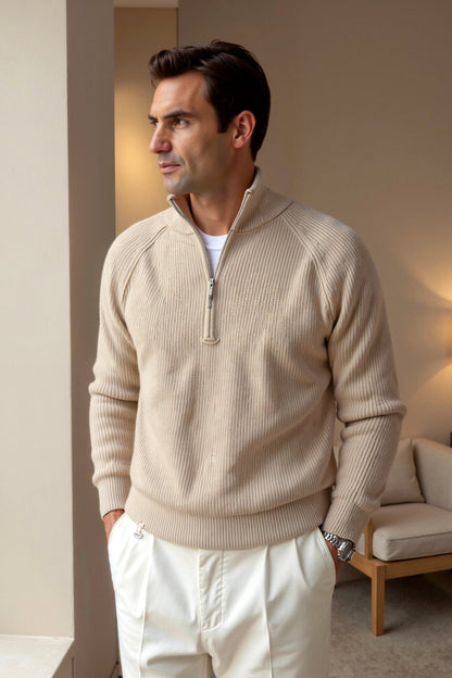 Suéter de punto con cuello de cremallera – Elegante y Cómodo