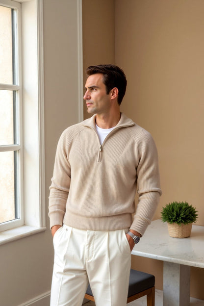 Suéter de punto con cuello de cremallera – Elegante y Cómodo