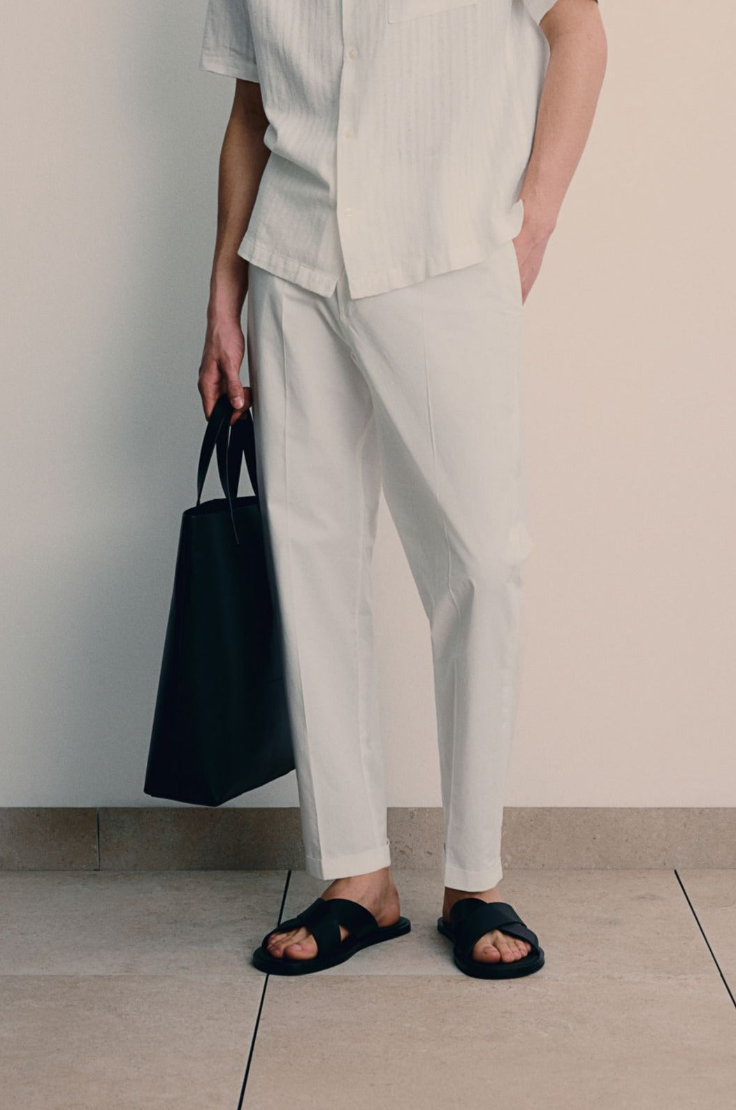 Francesco | Pantalón Chino para Hombre en Blanco Crema con Cinturilla Ajustable