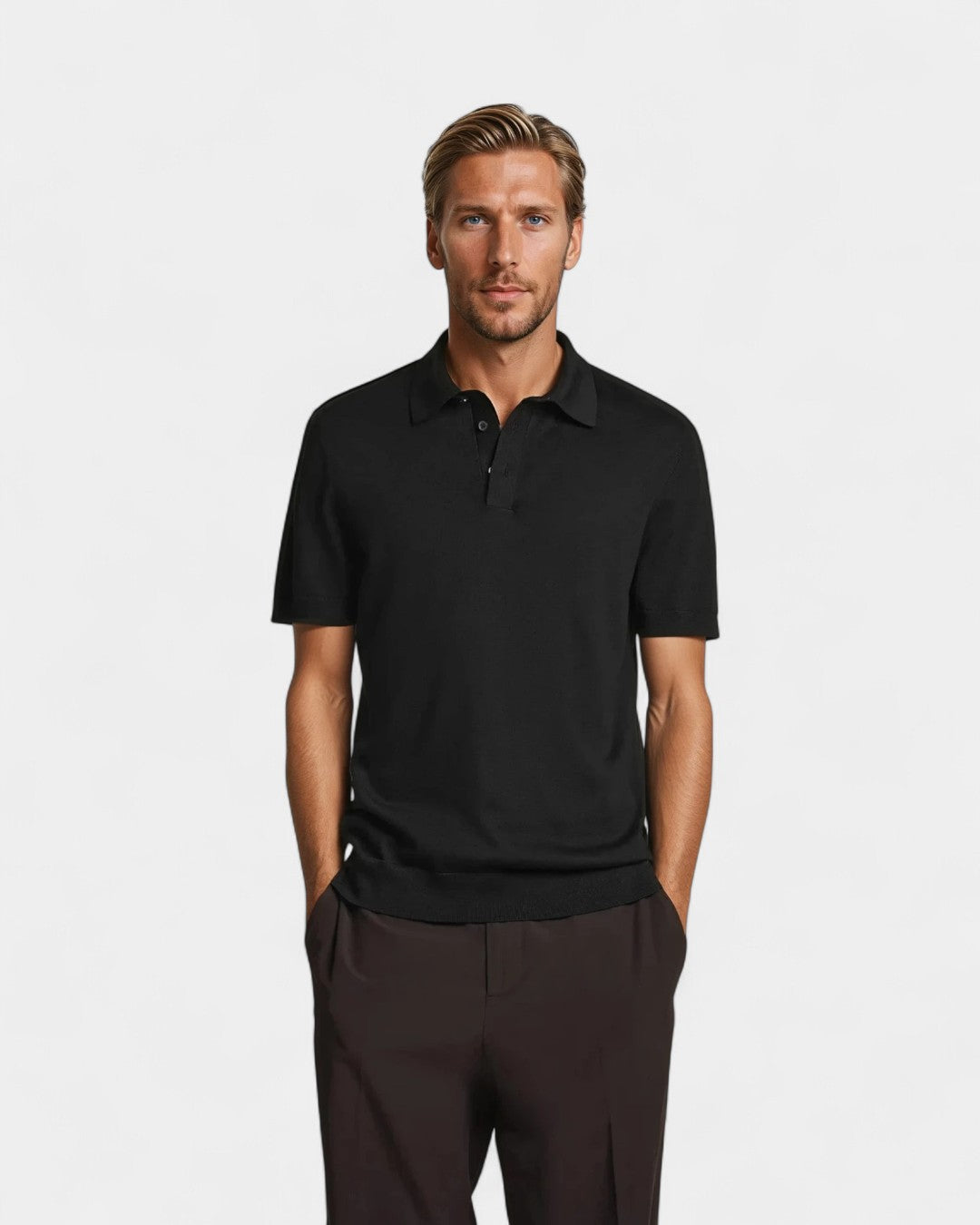 Poloshirt de punto de seda – Negro