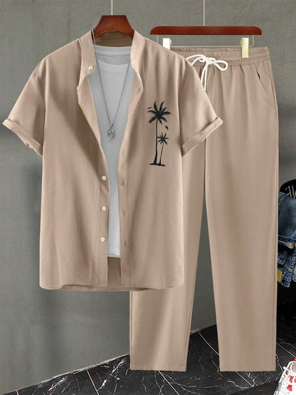 Conjunto Resort para Hombre con Bordado de Palmeras | Camisa & Pantalón Largo