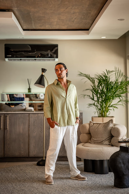 Christopher | Camisa de Manga Larga & Pantalón Conjunto de Lino para Hombre
