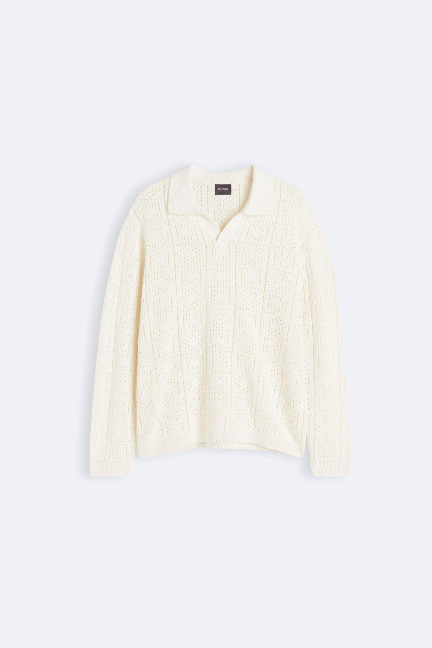 Suéter de ganchillo y punto elegante con cuello polo