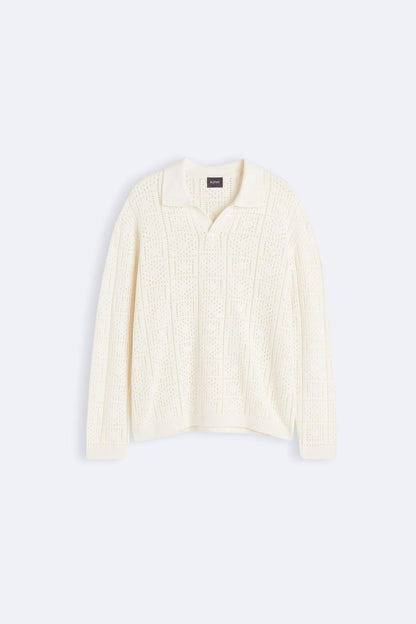 Suéter de ganchillo y punto elegante con cuello polo