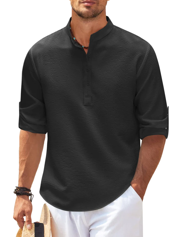 William | Camisa Henley de rayas con cuello alto y botones