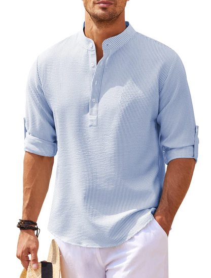 William | Camisa Henley de rayas con cuello alto y botones