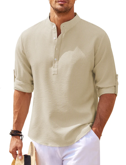 William | Camisa Henley de rayas con cuello alto y botones