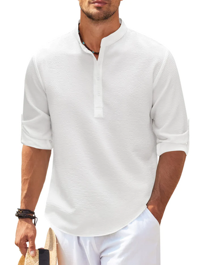 William | Camisa Henley de rayas con cuello alto y botones