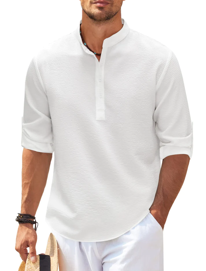 William | Camisa Henley de rayas con cuello alto y botones