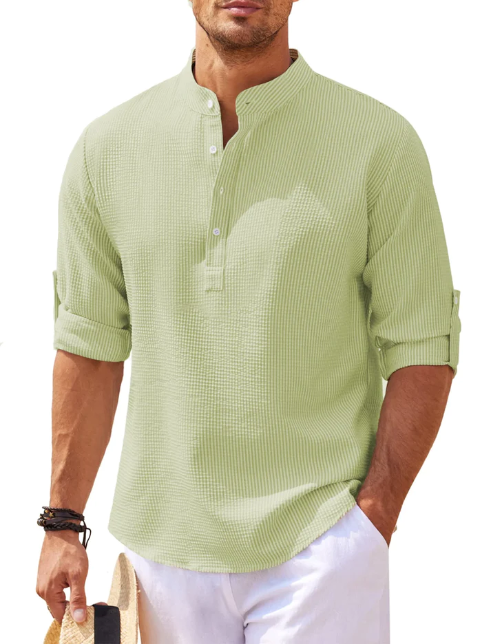William | Camisa Henley de rayas con cuello alto y botones