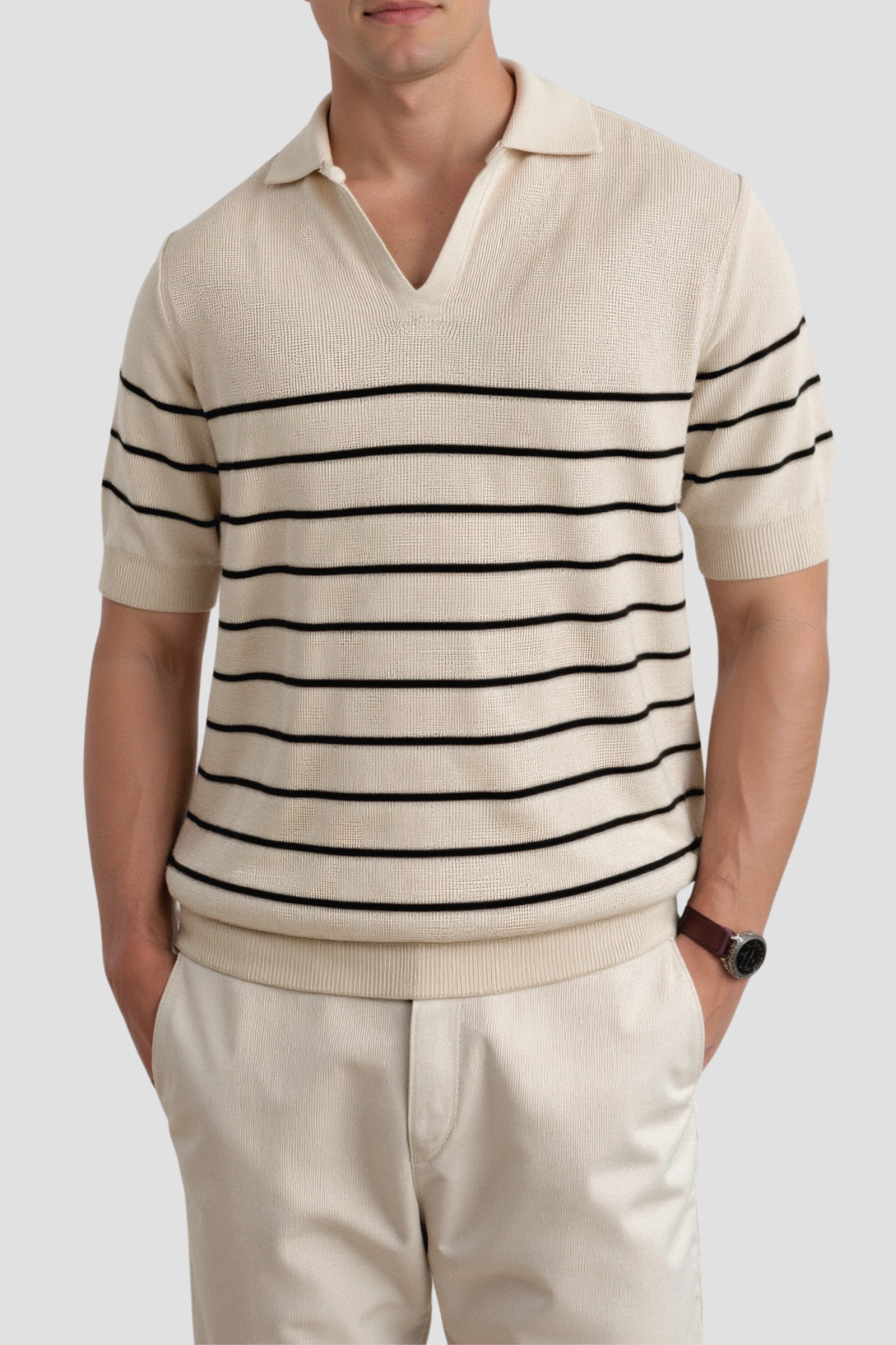 Camiseta polo de rayas para hombre con mangas cortas – Atemporal y versátil