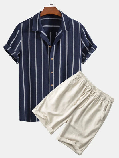 Conjunto de verano clásico para hombres con rayas | Camisa y pantalones cortos