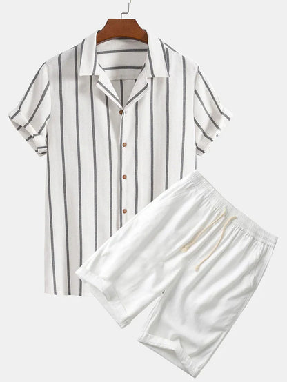 Conjunto de verano clásico para hombres con rayas | Camisa y pantalones cortos