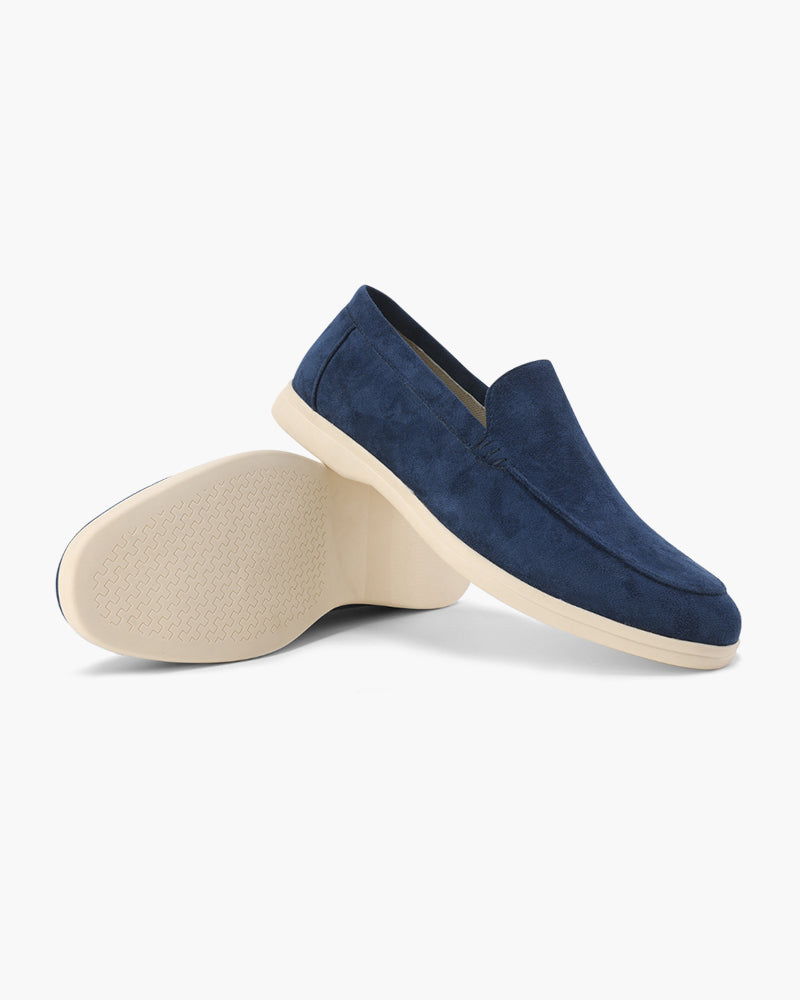 Carson | Suéter de punto trenzado azul marino, conjunto de 3 piezas con pantalón y mocasines de ante