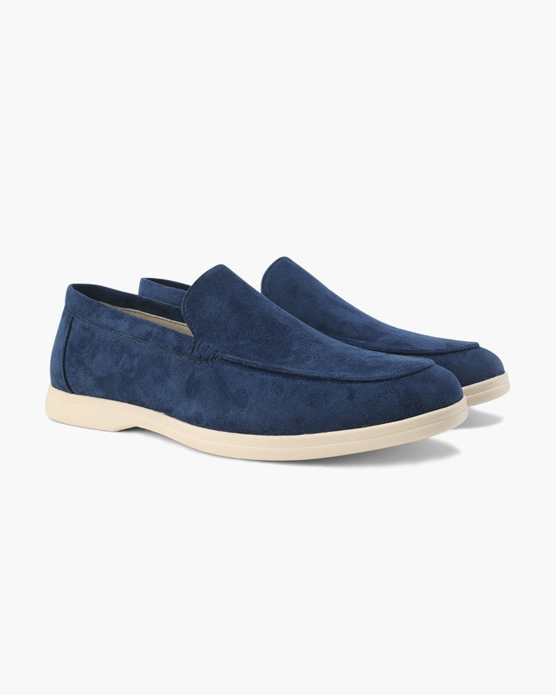 Carson | Suéter de punto trenzado azul marino, conjunto de 3 piezas con pantalón y mocasines de ante